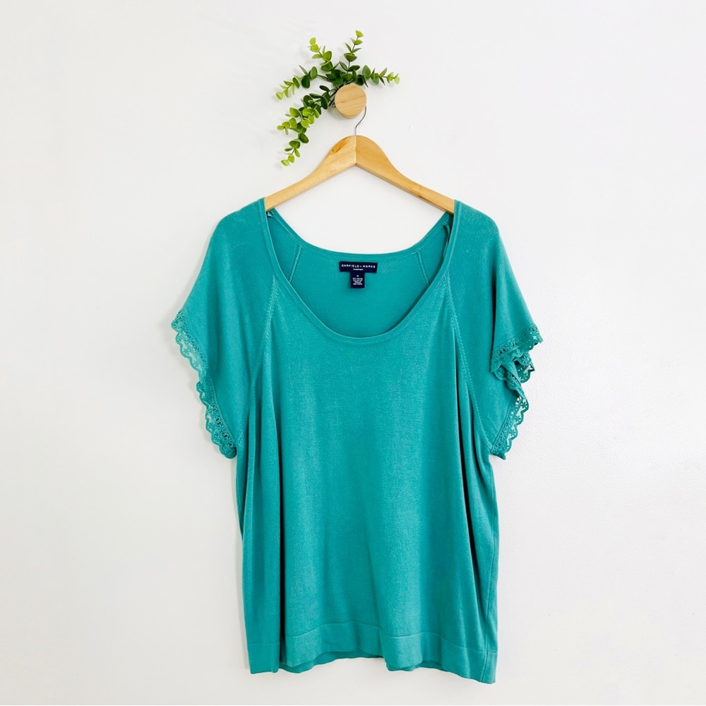 Garfield & Marks Teal Lace Lace Trim Sleeves Sweater Blouse